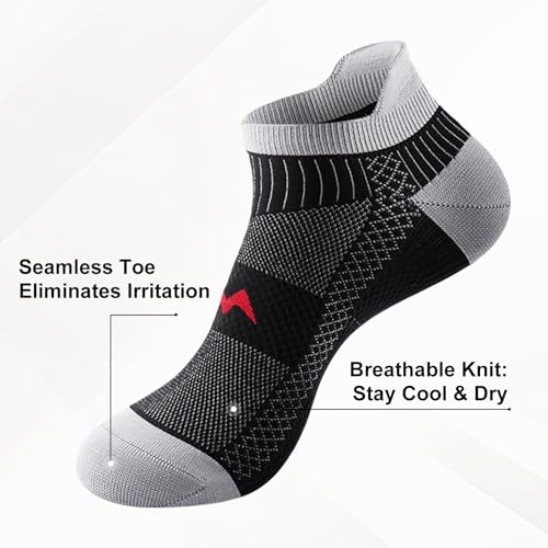 Ankle Compression Socks for Men & Women, 6 Pairs, Low Cut - color: Black&grey, size: Small-Medium