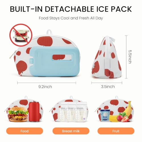 MEXS Small Cooler Bag, Freezable Snack Bag for Kids & Adults, Small Insulated Lunch Bag with Upgraded Thicker Ice Pack, Reusable Mini Cooler for Work/School/Travel - color: White Apple