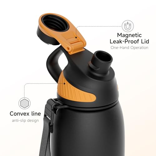 FJbottle 24oz Stainless Steel Insulated Water Bottle No Straw Spout Lid - color: Classic Black, size: 24 Ounces