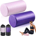 2 Pcs High-Density Epp Foam Roller 12"x6", Portable Round Roller with 2 Carry Bags for Pilates, Yoga, Muscle Recovery Set for Physical Recovery, Stretching, Legs, Back, Pink & Purple Roll