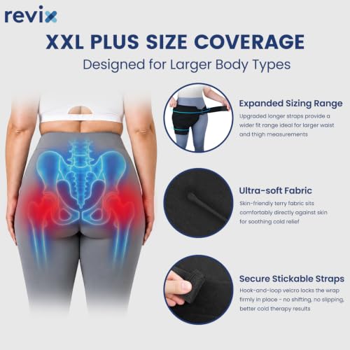 REVIX XXL Hip Ice Pack Wrap for Hip Replacement, Reusable Gel Ice Pack - color: Black Xxl