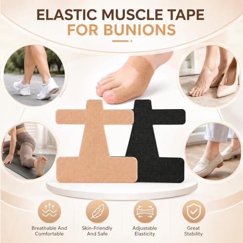 40 Pcs Pre-Cut Bunion Support Tape, Elastic Breathable Latex-Free Kinesiology Tape, Self-Adhesive Hallux Valgus Toe Strips, Skin-Friendly Foot Care Support Strips for Men Women Daily Use (Black) - color: Black