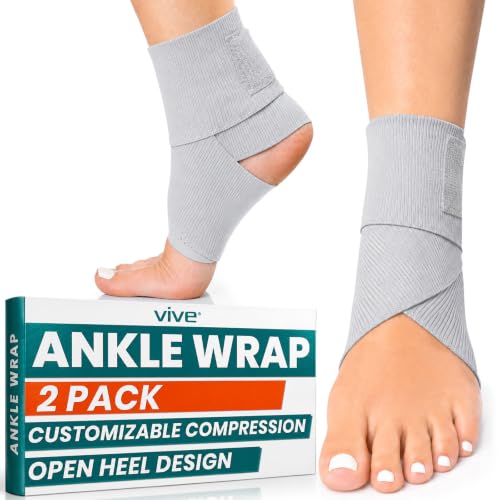 Vive Ankle Wrap (2 Pack) - Strap Heel Brace Stabilizer for Sprained Foot - color: Gray