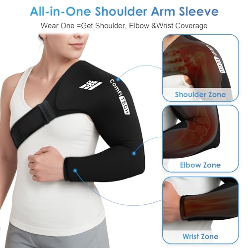 ComfiTECH Reusable Shoulder Arm Ice Pack Wrap for Pitcher & Recovery, L - size: Large, style: Black