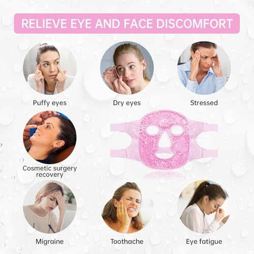 ZNÖCUETÖD Face Ice Mask Facial Ice Packs Gel Hot Cold Compress for Women - color: Pink