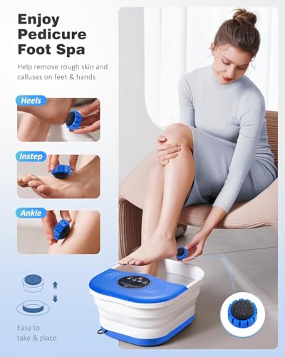 SPA4PIEDS Collapsible Heated Foot Spa Bath with Bubble, Foot Soaking Tub Featuring 8 Shiatsu Rollers, Pumice Stone and Built-in Timer for Mom, Dad and Foot Relaxation (Blue) - color: Blue