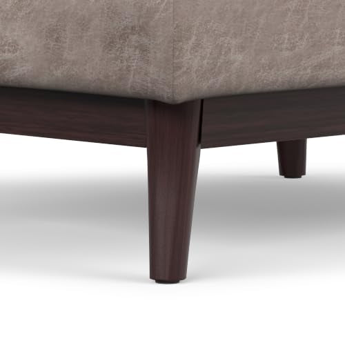 SIMPLIHOME Owen 34" Wide Vegan Leather Rectangle Tray Top Ottoman in Grey - color: Distressed Grey