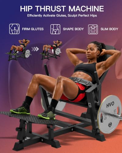 HVO Hip Thrust Machine, Adjustable Glute Bridge Machine, Plate Loaded - color: Black