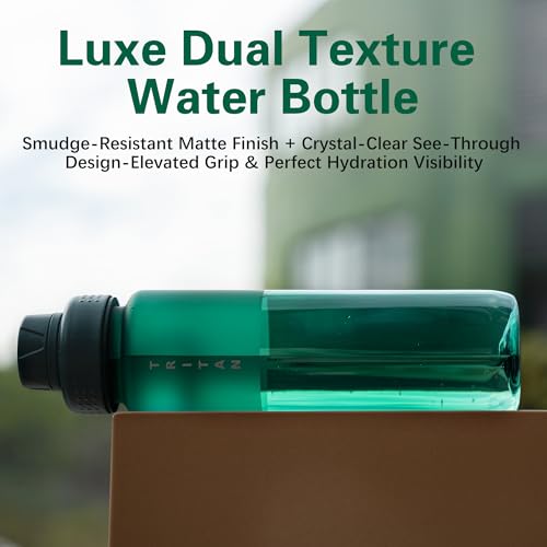 OLDLEY 32oz Water Bottle with Handle, BPA-Free Tritan Reusable Sports Water Bottle with Leak-Proof Dust Lid, Wide Mouth, Cup Holder Friendly, Half Frosted Clear Bottle for Gym,Travel, Work,Teal Green - color: Teal Green