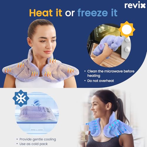 REVIX Microwave Heating Pad Set, Moist Heat Neck Shoulder Wrap & Eye Mask - color: Purple