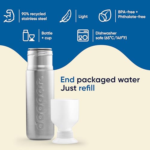 Preserve Dopper Stainless Steel Bottle, 90% Recycled, BPA-Free, 16.5oz - color: Steel