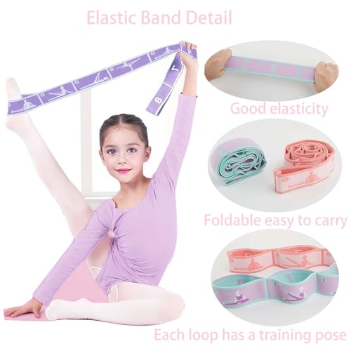2pcs Stretch Strap for Kids,Elastic Yoga Stretching Strap with Loops, Multi-Loop Adjustable Exercise Stretching Bands，Stretching Resistance Ballet Bands for Dance, Latin, Gymnastics Exercis -8Loops - color: B