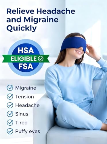 Cooling Gel Eye Mask for Puffy Eyes, Migraine & Headache Relief, Full Eye-Area Cold Compress for Eyes & Temples, FSA Eligible HSA Reusable Eye Ice Pack for Swelling & Post-Surgery Recovery - color: Blue