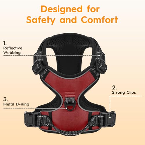No Pull Dog Harness, No-Choke Soft Padded Reflective Dog Vest Harness with Front Clip & Top Handle, 2 Quick-Release Buckles, Adjustable for Small Medium Large Dogs - color: Antique Rose, size: X-Small