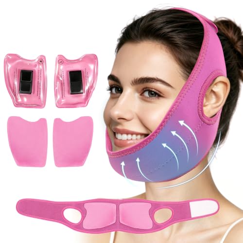 Wisdom Teeth Ice Pack Head Wrap Jaw Face Ice Pack for Wisdom Teeth Removal with 4 Gel Packs for Toothache Pain Relief Facial Face Oral Surgery TMJ Tonsillectomy Recovery Must Haves - color: Hot Pink With 4 Ice Packs