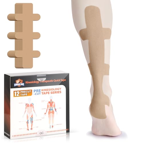 KTQUICK Precut Kinesiology Tape for Achilles Tendon,12PCS,20% Stronger,Beige - color: Beige