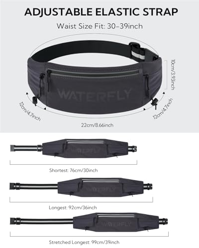 WATERFLY Running Belt Fanny Pack, Runner Race Belt with Bib Clip Dark Gray - color: Dark Gray