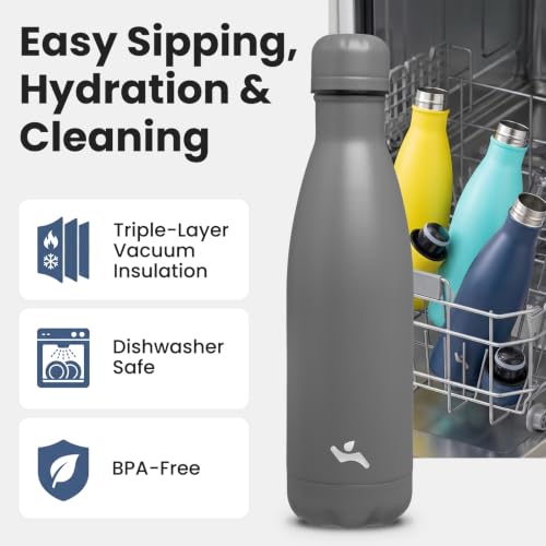 Konokyo 17 oz Insulated Stainless Steel Water Bottle, Gray - color: Gray, size: 17 Ounces