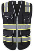 XIAKE 9 Pockets Class 2 High Visibility Reflective Safety Vest for Men Women,Meets ANSI/ISEA Standard - color: Black Yellow Trim, size: Large