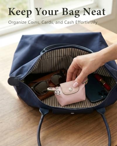 Wuflyover Coin Purse for Women, Mini Nylon Change Purse with Keychain, Small Zip Pouch for Coins, Cash, Cards (pink) - color: pink