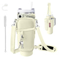 Water Bottle Carrier Bag for Stanley Cup 40oz/30oz with Phone Pocket, Neoprene Water Bottle Holder with Adjustable Shoulder & Handle Strap, Stanley Cup Accessories for Walking Travel Gym - color: Beige