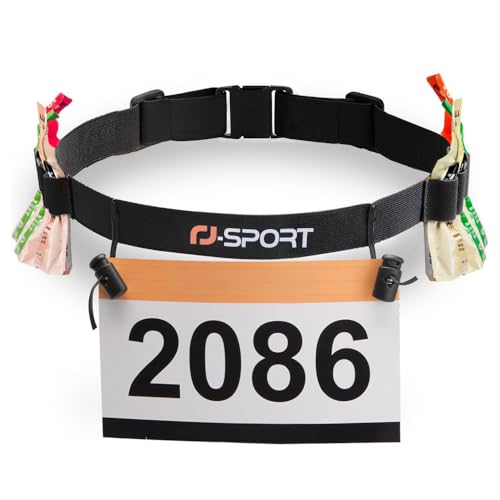 RJ-Sport Race Number Belt with 6 Energy Gel Loops for Triathlon & Marathon - color: 01 Black