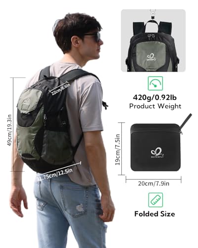 WATERFLY Lightweight Packable Hiking Backpack, 30L Day Pack - color: Black & Grey