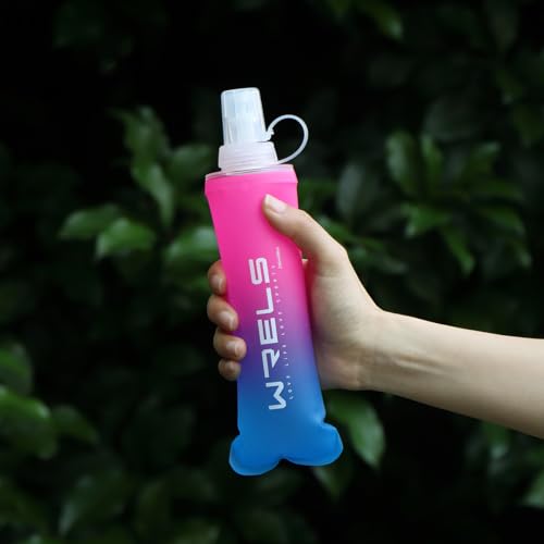 WRELS Soft Flasks TPU Soft Water Bottles Folding Soft Running Water Flask Small for Outdoor Sports Hiking Hydration Pack 8oz/17oz Hiking Cycling Climbing - color: Pink-250ml