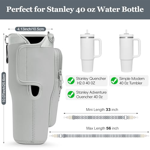 Initial Water Bottle Holder with Strap for Stanley Cup 40 oz Tumbler - color: Gray, style: V