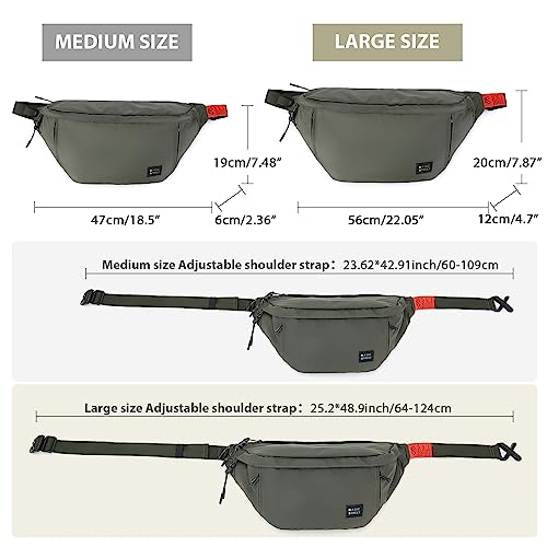Fashion Large Crossbody Fanny Pack for Men Women,Waterproof Waist Bag fanny Packs belt bag sling bag with 5-Zipper Pockets,Carrying 7.9"phone,Green-Medium - color: B-Green-M