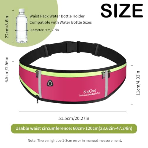 SooGree Men Women Running Belts,Slim Sport Belts,Waterproof Running Fanny Pack,Waterproof Running Waist Packs with Reflective Strip,Runner Belt for Running Walking Cycling Camping Gym (Rose) - color: Rose