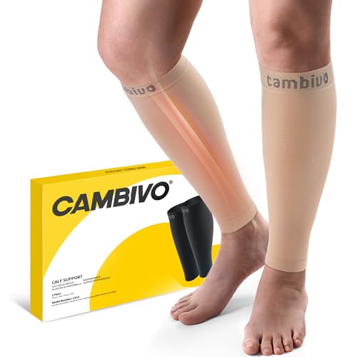 CAMBIVO Calf Compression Sleeves 20-30mmHg – Footless for Women & Men - color: Pure Nude, size: Large