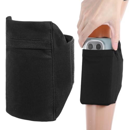 Leg Phone Holder, Cell Phone Leg Straps, Non Slip Ankle Wallet, Adjustable Smartphone Arm Pouch for Women and Men, Sports Armband for Equestrian, Jogger, Running, Workout, Hiking, Motorcycle (Black)