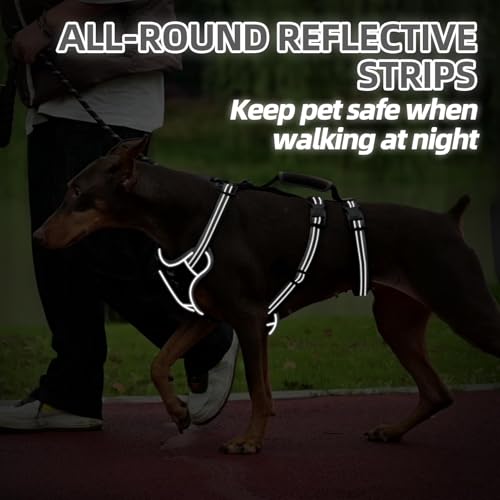 PUPTECK Escape Proof Dog Harness with Padded Handle, No Pull Pet Vest Harness Durable Reflective for Medium Large Dogs Walking Training and Running, Black, XL - color: Black, size: X-Large