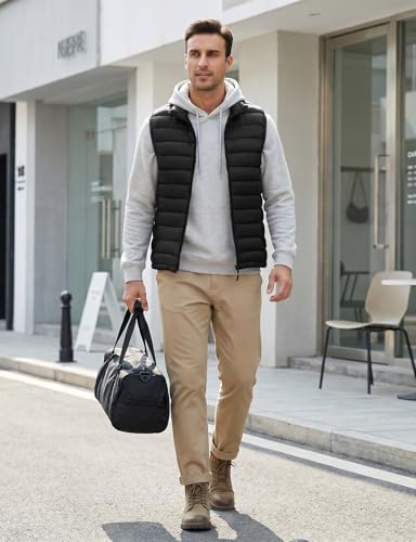 WHN Men's Puffer Vest Outerwear Lightweight Packable Sleeveless Jacket - color: Black, size: Medium