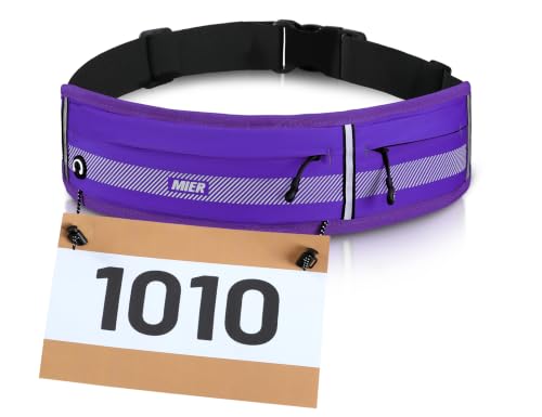 MIER Running Belt for Women & Men, Fanny Pack with Marathon Bib Clip Purple - color: Purple