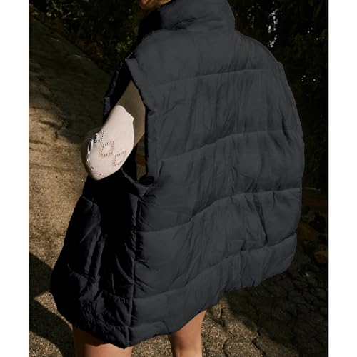 Songling Womens Oversized Puffer Vest Stand Collar Full Zip Sleeveless Bubble Puffer Vest Quilted Padded Warm Coat Outwear - color: Black, size: Small