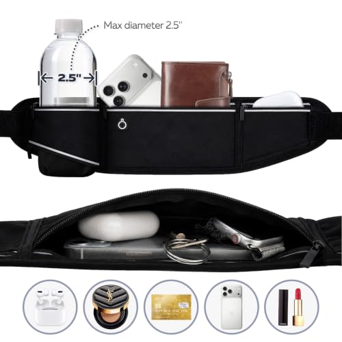 Running Hydration Belt with Water Bottle Holder, Slim Running Fanny Pack for Phone and Wallet Holder, Runners Pouch Waist Pack, Runner Gear Accessories Marathon Triathlon Walking Jogging - Black - color: Black- Bottle holder