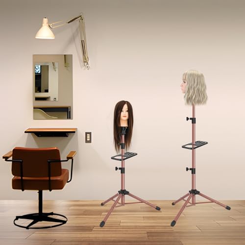 ZQIAN BEAUTY Wig Stand Tripod 50 Inch Metal Wig Mannequin Head Tripod Stand For Hairdressing Training Head Adjustable Wig Tripod Stand with Tool Tray (Latte, Mannequin Head Not Included) - color: Latte, size: 50 Inch