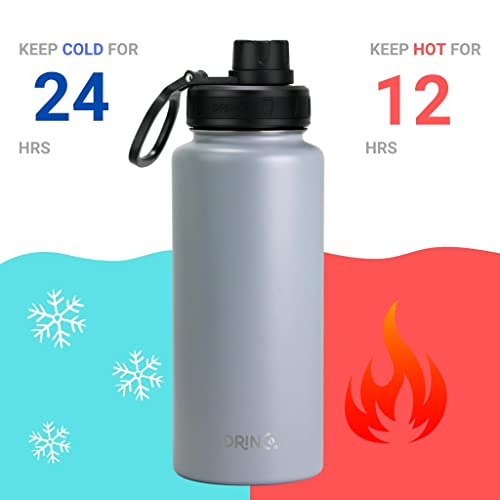 Drinco Stainless Steel Water Bottle Spout Lid Vacuum Insulated Double Wall Water Bottle Wide Mouth Leak Proof Keep Cold Sport Camping Hiking (32oz Grey) - color: 32oz Grey