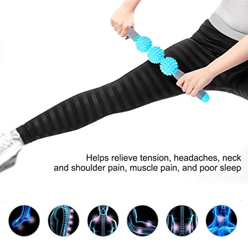 Muscle Roller Stick - Cellulite Spiky Ball Massage Stick for Back, Arms, Shoulder, Leg (Blue) - color: Blue