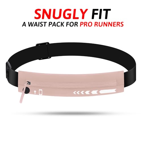 USHAKE Slim Running Belt Women Men, Bounce Free Fanny Pack Phone Holder - color: Pink