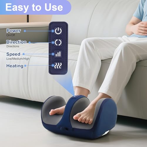 Foot Massager with Heat, Electric Foot and Calf Roller Massager, Blue