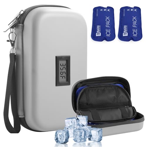 Insulin Cooler Travel Case TSA Approved Refrigerated Medicine Cooler for Travel w/Thermometer Temperature Diabetic Case w/2 Reusable Ice Packs for Daily Life Trip - color: Gray