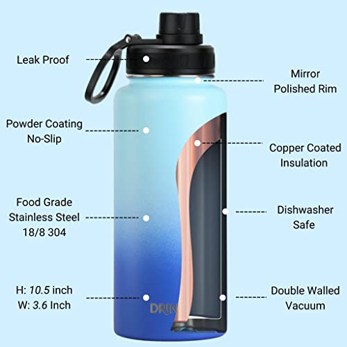 Drinco Stainless Steel Water Bottle Spout Lid Vacuum Insulated Double Wall Water Bottle Wide Mouth Leak Proof Keep Cold Sport Camping Hiking (32oz Morning Sky Blue) - color: 32oz Morning Sky Blue