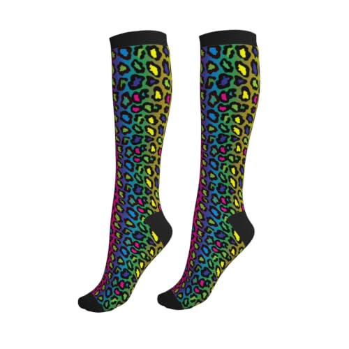 Compression Socks Knee High Circulation Support Socks For Women Men Athletic Running Hiking Cycling - color: Leopard