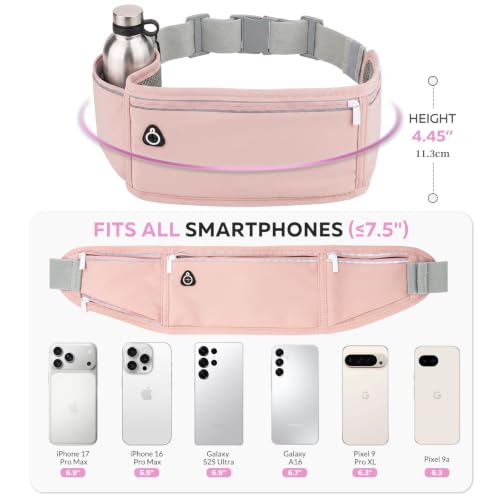 Slim Running Belt with Water Bottle Holder, Workout Fanny Pack for Men Women, Runner Marathon Jogging Belt Bag with Phone Holder, Running Waist Bag Runners Essentials, Hydration Fanny Pack - Pink - color: Pink- Bottle holder