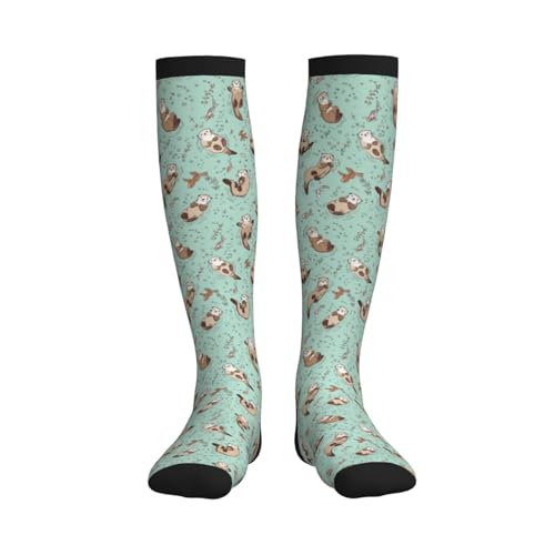 Compression Socks Women Knee High Support Circulation Stockings for Running Cycling Flying - color: Otter