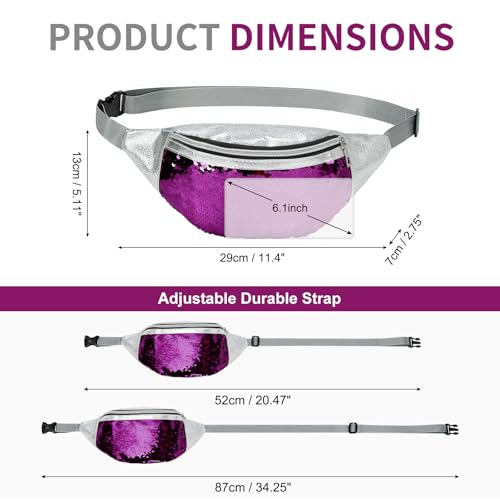 Holographic Sequined Fanny Packs for Women, Waist Belt Bag Fashion, Crossbody Bum Bag for Running, Purple - color: Purple