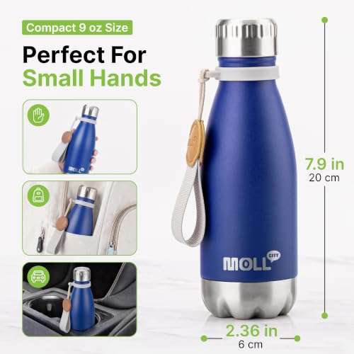 Small Water Bottle,9 oz Stainless Steel Flask for Kids,Insulated Leakproof - color: Navy, size: 9 Ounces